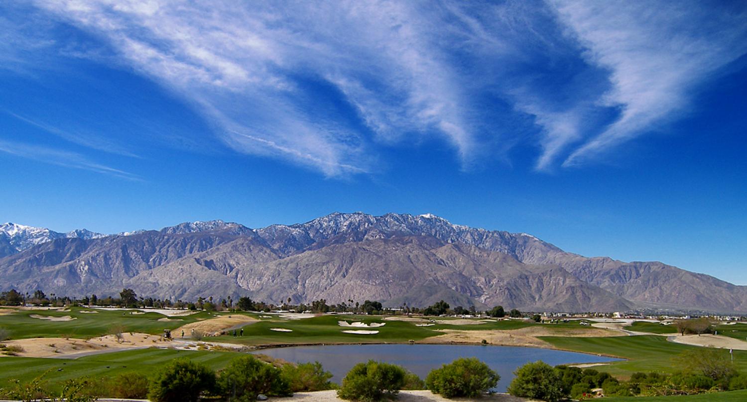 Palm Springs Vacation Rentals with a Scenic view of a golf course with mountains in the background